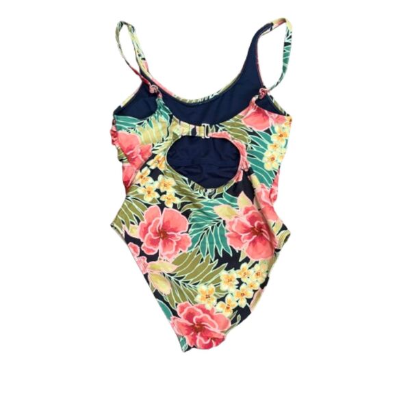 Hurley Floral One Piece Swimsuit‎ Back Cutout UPF 50+ Tropical Size Medium - Picture 4 of 7